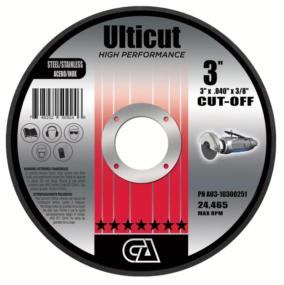 3" X .040" X 3/8 Double Reinforced Type 1 Premium Thin Aluminum Oxide Cut-Off Wheel For Die Grinder 1