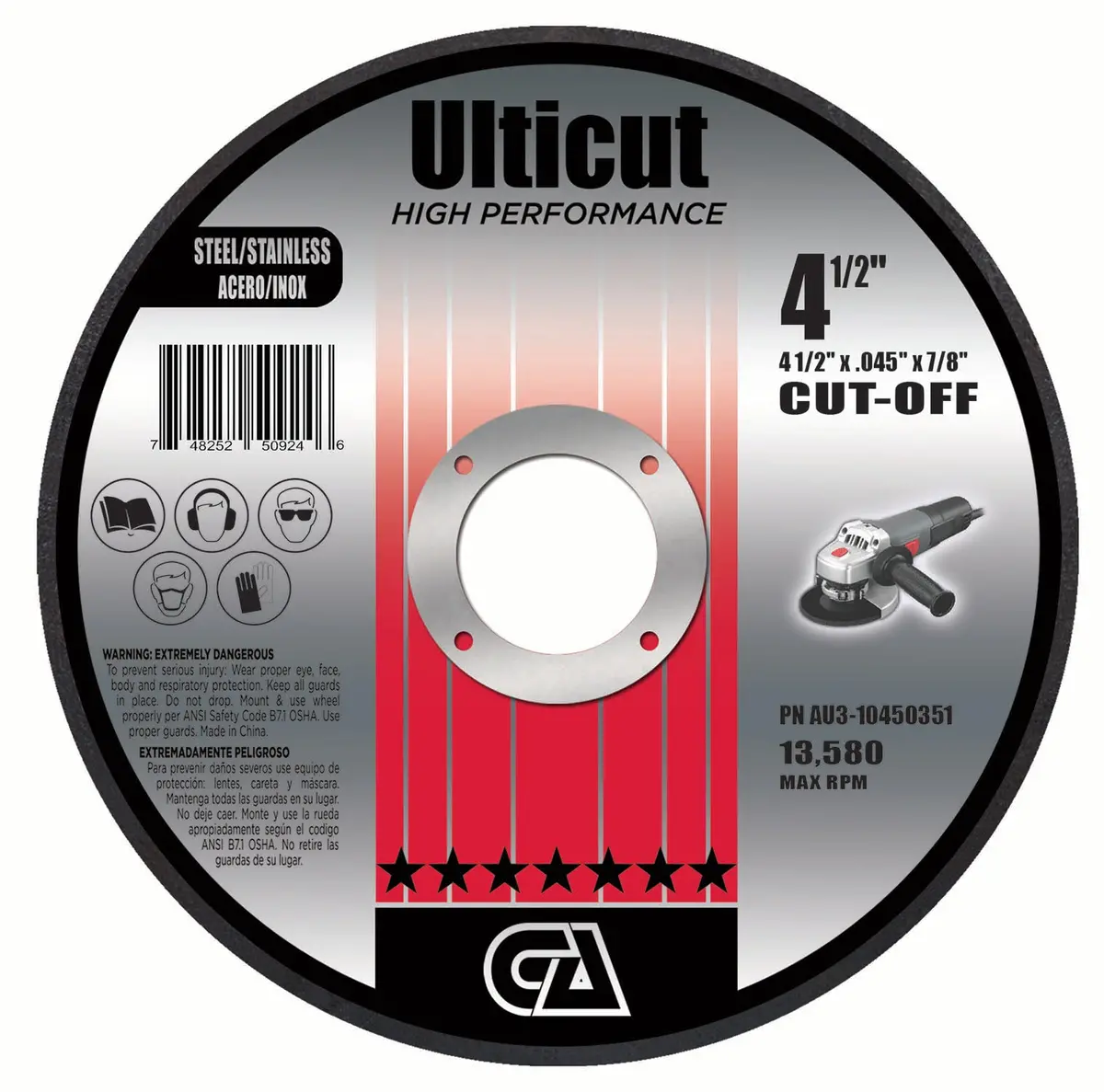 4 1/2" X .045" X 7/8 Double Reinforced Type 1 Premium Thin Aluminum Oxide Cut-Off Wheel For Die Grinder 1