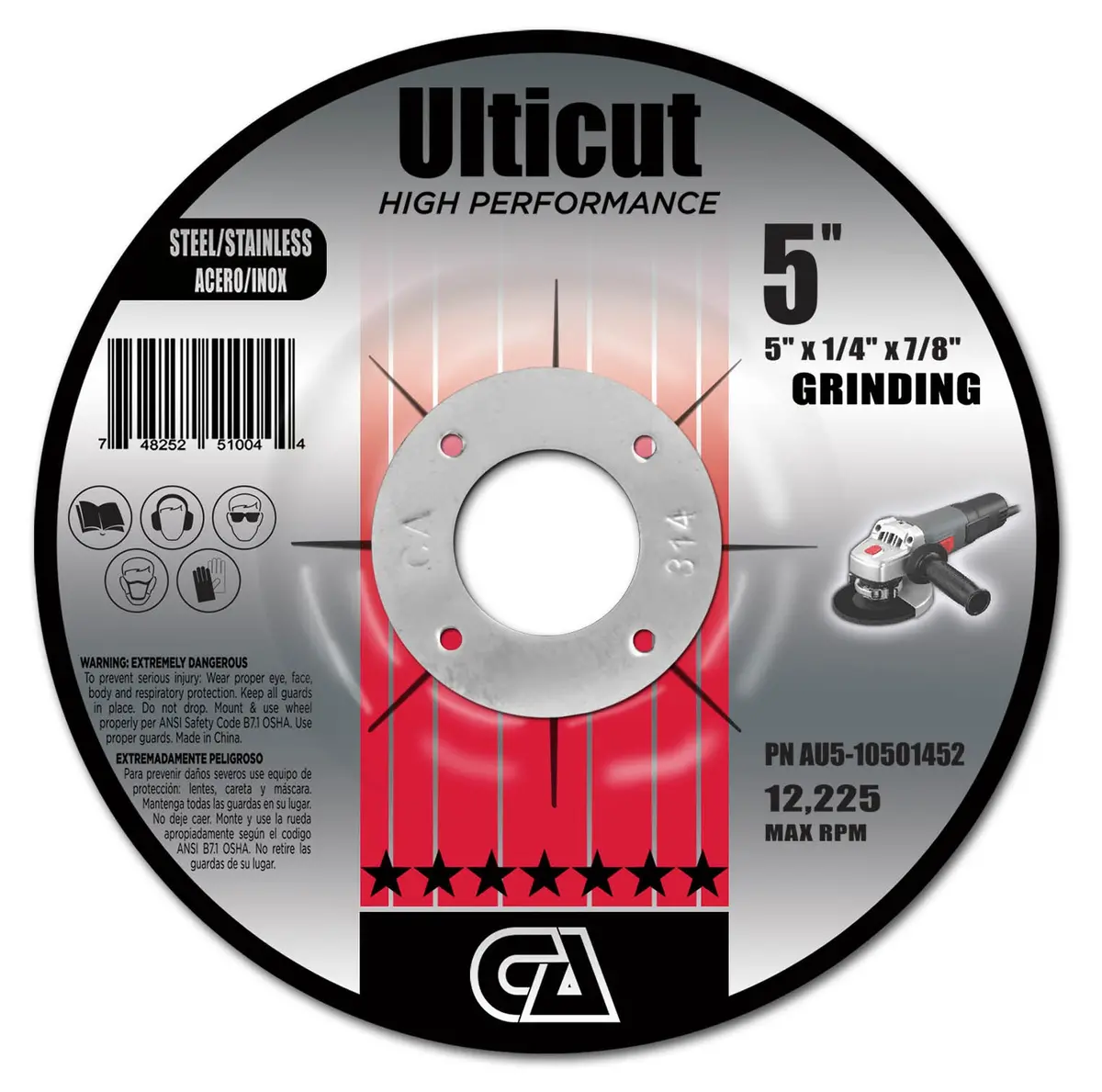 5" X 1/4" X 7/8 T27 Depressed Center Grinding Wheel For Metal Cutting 1
