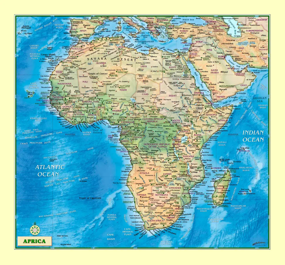 Africa Physical Full-Size Wall Map [Map] Compart Maps And William & Olga Tipton 1