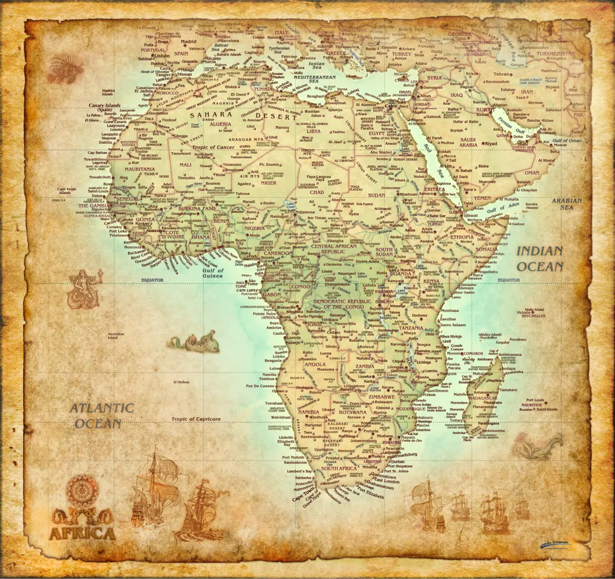 Africa Antique-Style Full-Size Wall Map [Map] Compart 1