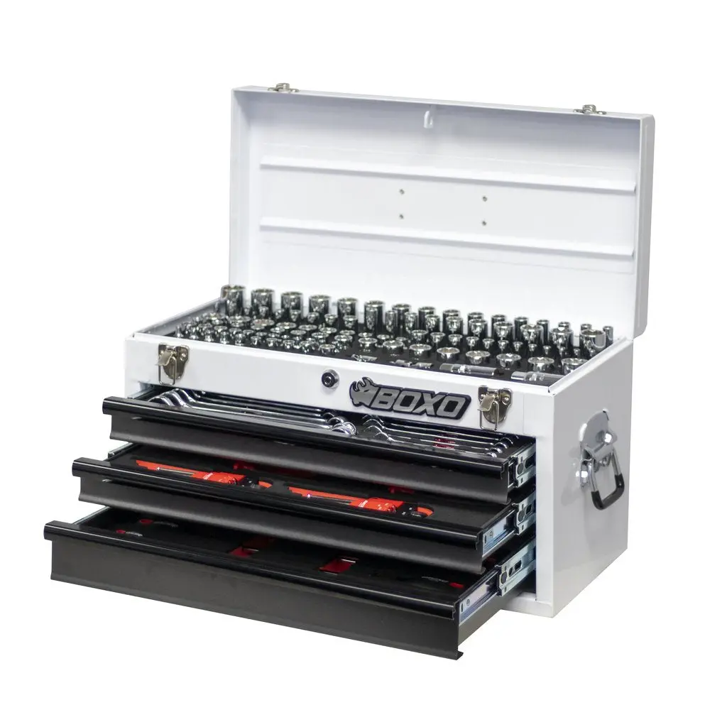 Boxo Usa 185-Piece Metric And Sae Tool Set With 3-Drawer Hand Carry Box - White 1