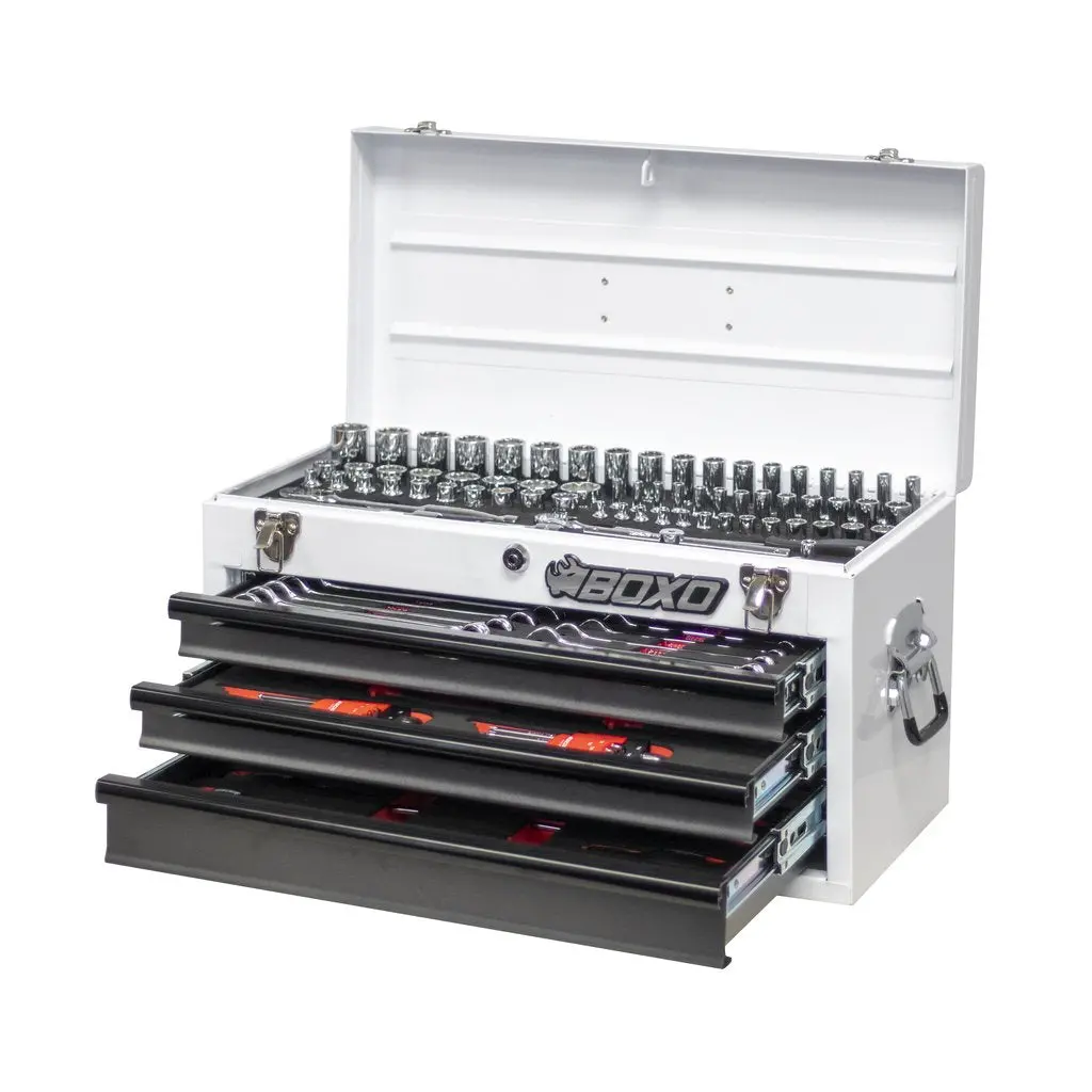 Boxo Usa 133-Piece Metric Tool Set With 3-Drawer Hand Carry Box - White 1