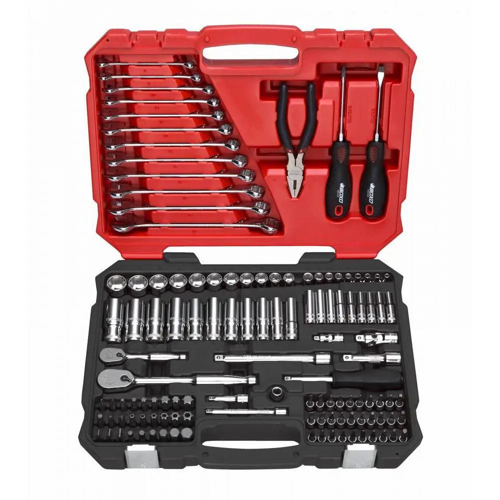 Boxo Usa 122-Piece Metric 1/4" & 3/8" Drive 6-Point Socket & Open End Wrench Set 1