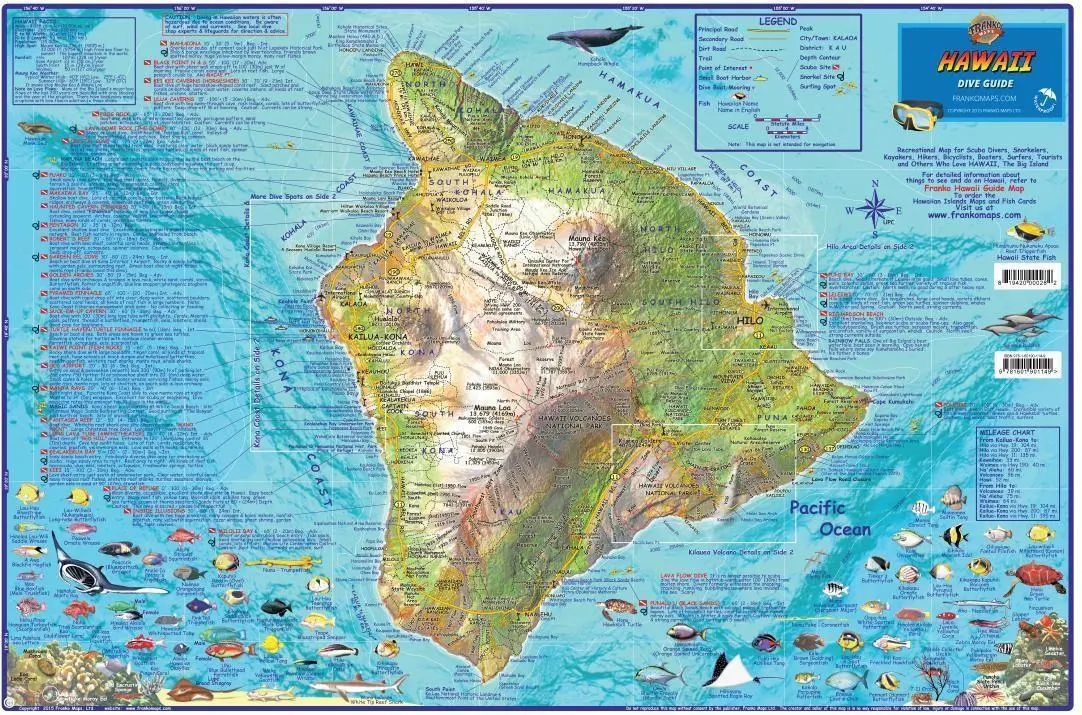 Hawaii "Big Island" Dive Map Laminated Poster [Map] Franko Maps 1