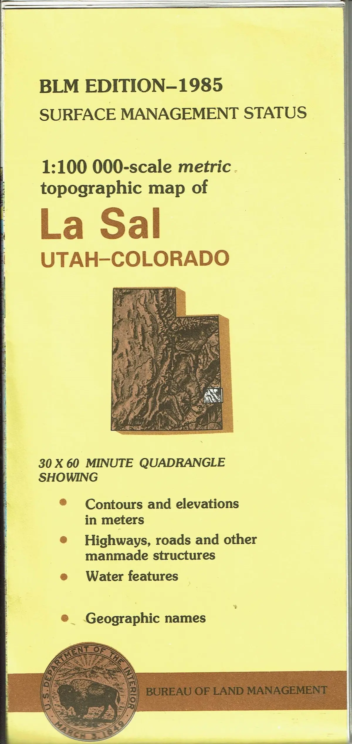 Surface Management 1:100,000-Scale Metric Topographic Map Of La Sal, Utah-Colorado [Map] Bureau Of Land Management 1