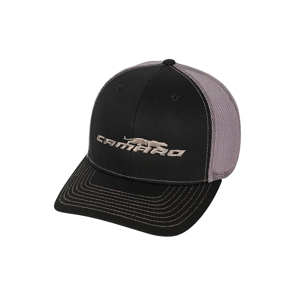 Camaro Panther Trucker Cap Hat : Black/Gray 1