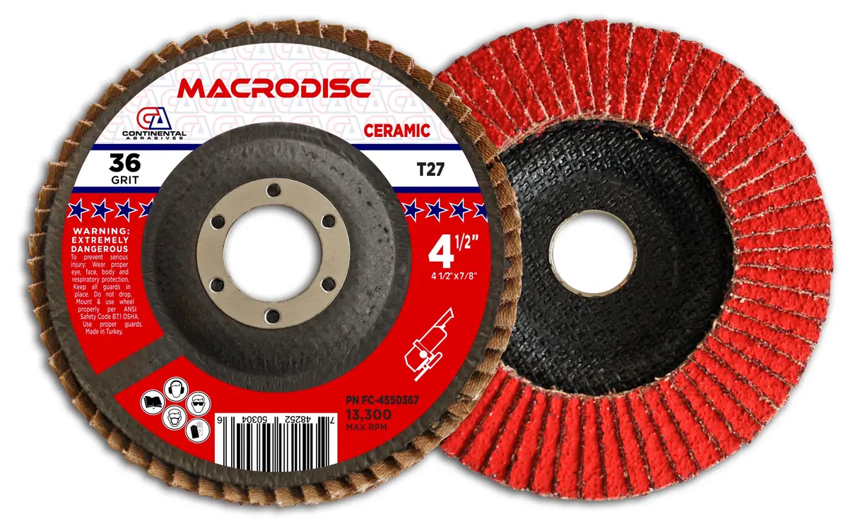 4.5 X 7/8  36 Grit Type 27 Center Hole Ceramic Standard Abrasive Flap Disc Grinding Wheel 1