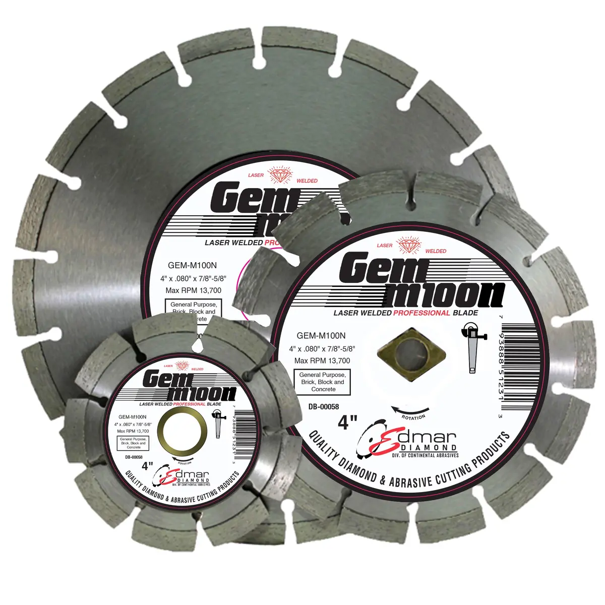 4" X .080" X 7/8"-5/8"-20Mm Gem-M100n Segmented -  Premium 1