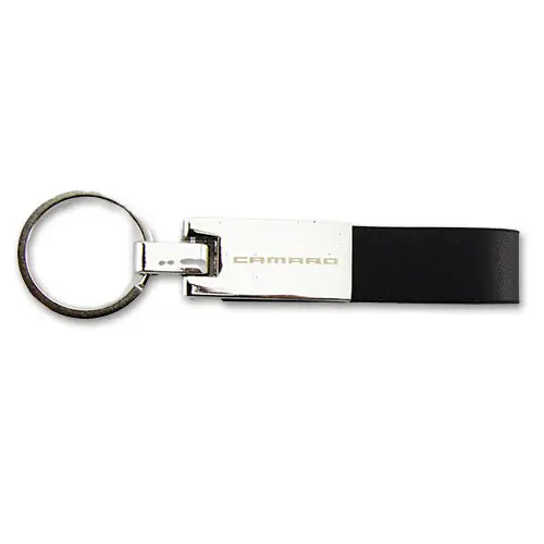 Camaro Metal W/Leather Strap Keychain 1