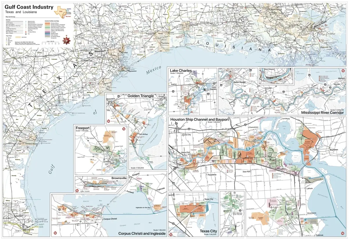 Gulf Coast Industrial Map - Texas & Louisiana (Huge 7'×5' Wall Map) [Map] Staff 1