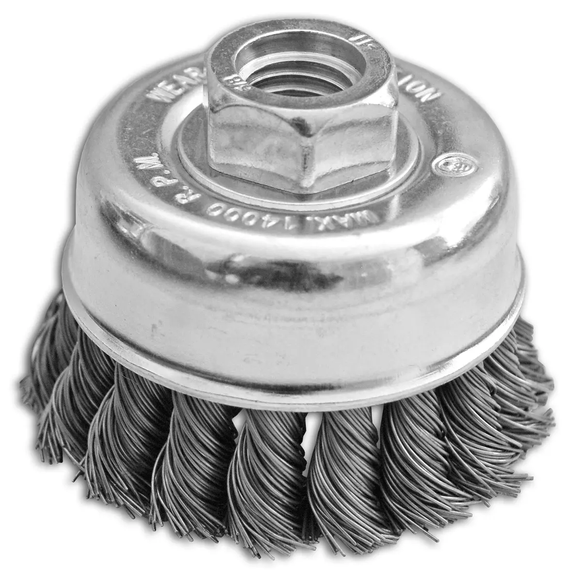 2 3/4" X 5/8-11" .020" Stainless Steel Knotted Cup Brush For Heavy Material Removal 1