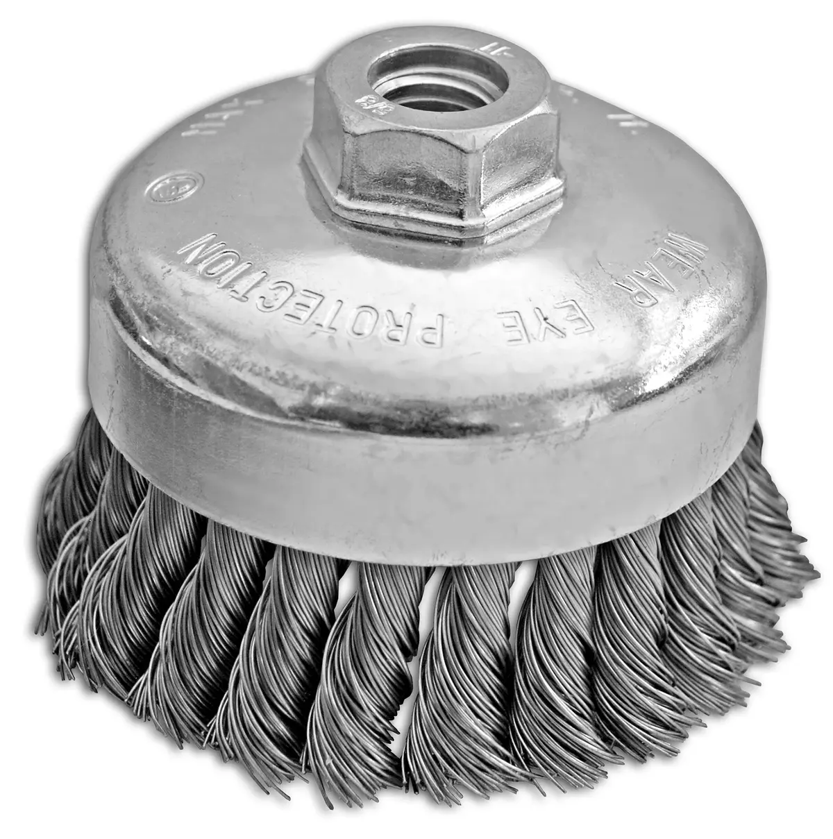 4" X 5/8-11" .020" Carbon Steel Knotted Cup Brush For Heavy Material Removal 1