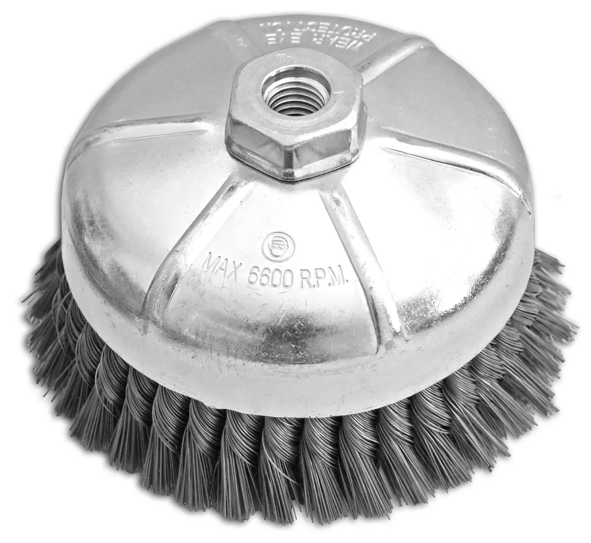 6" X 5/8-11" .032" Carbon Steel Hd Knotted Cup Brush For Heavy Material Removal 1