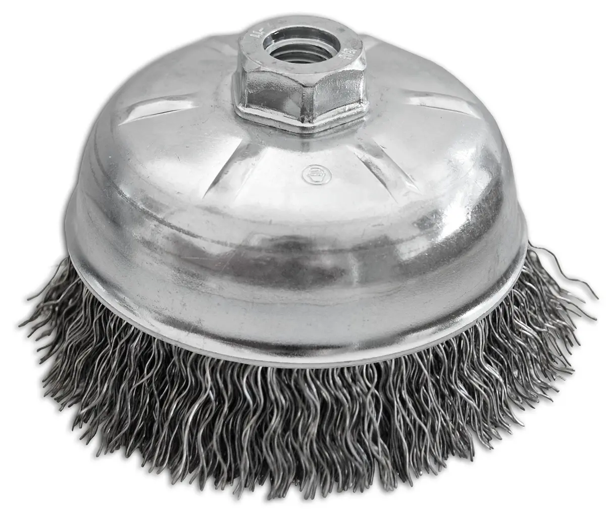 5" X 5/8-11" .014" Carbon Steel Crimped Wire Cup Brush For Cleaning Surfaces 1
