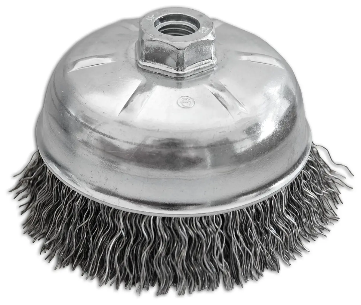 6" X 5/8-11" .014" Carbon Steel Crimped Wire Cup Brush 1
