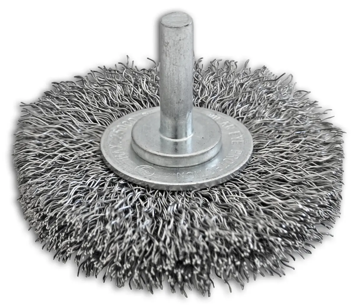 2 1/2" X 1/4" Shank 0.14" Carbon Steel Crimped Wire Wheel For Deburring With Shank Mounting 1