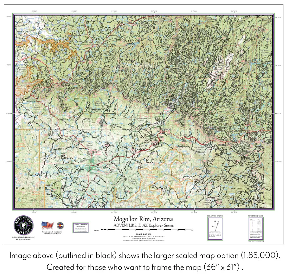 Mogollon Rim Country (Arizona) Topographic Wall Map Poster [Gift] Diaz 1