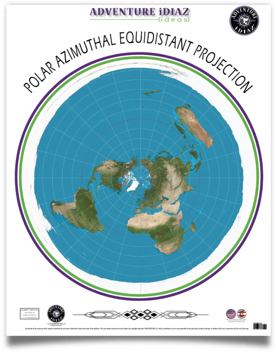 Polar Azimuthal Equidistant Projection Map Of The Earth Ready-To-Hang [Map] Kevin J. Diaz 1