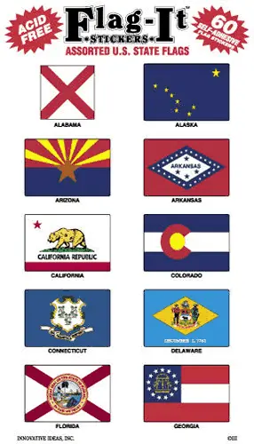 Assorted State Flag Stickers 1 Inch × 1-1/2 Inch Vinyl 1