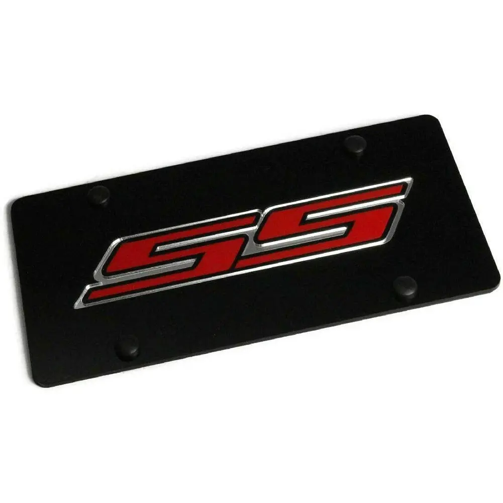 Camaro Ss License Plate - Black Laser Acrylic With Red Logo 1