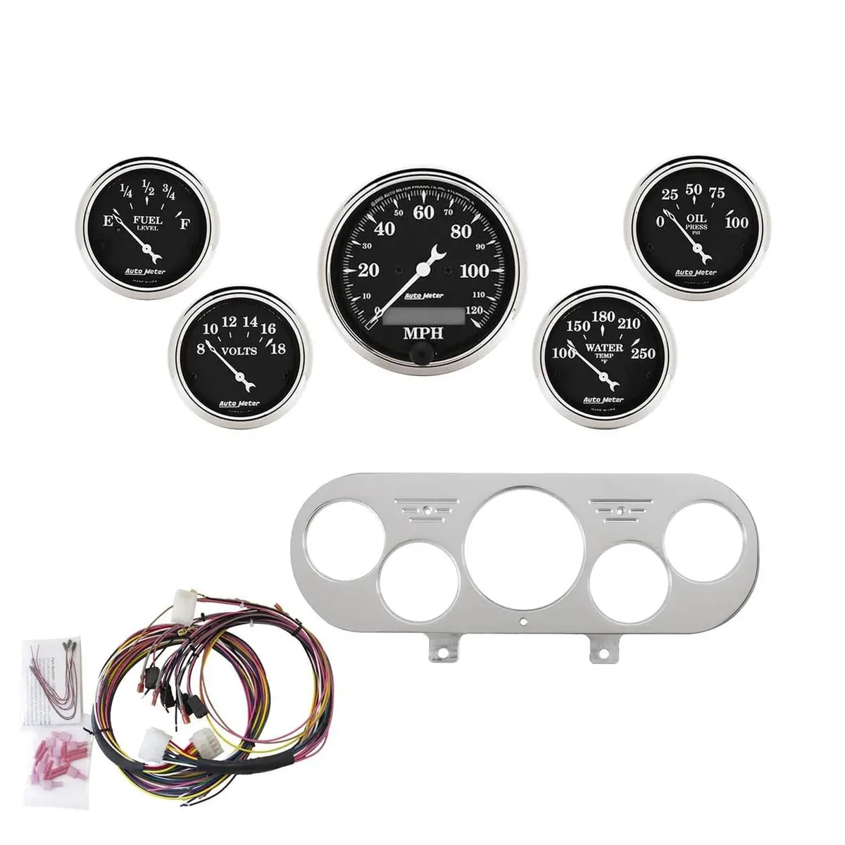 Autometer 7044-Otb Old Tyme Black Instrument Cluster – Vintage-Inspired Gauges 1
