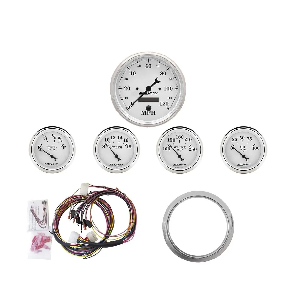 Autometer Old Tyme White Series Gauge Cluster – Vintage-Styled, 7034-Otw Kit 1